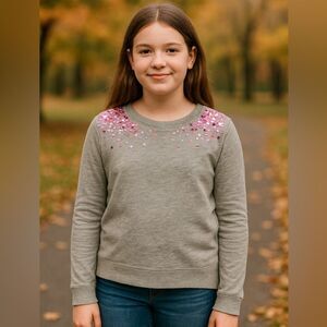 Justice Girls Gray Sequin Sweatshirt Size 10 Sparkly Pink Embellished Top